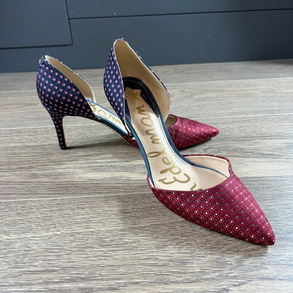 Sam Edelman Women's Telsa Pointed Toe Pumps Burgundy Navy Blue Print 8.5